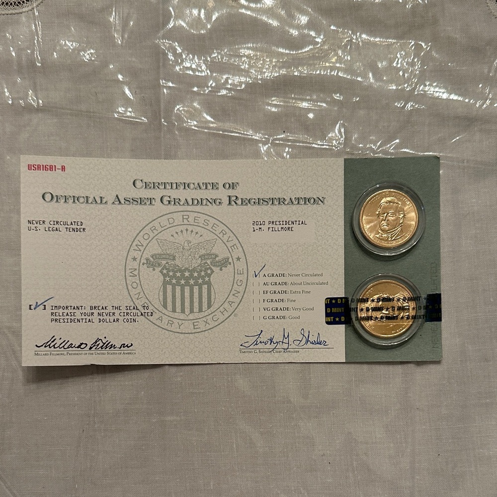 2 Millard Fillmore Never Circulated Millard Fillmore 2010Presidential Gold Coins